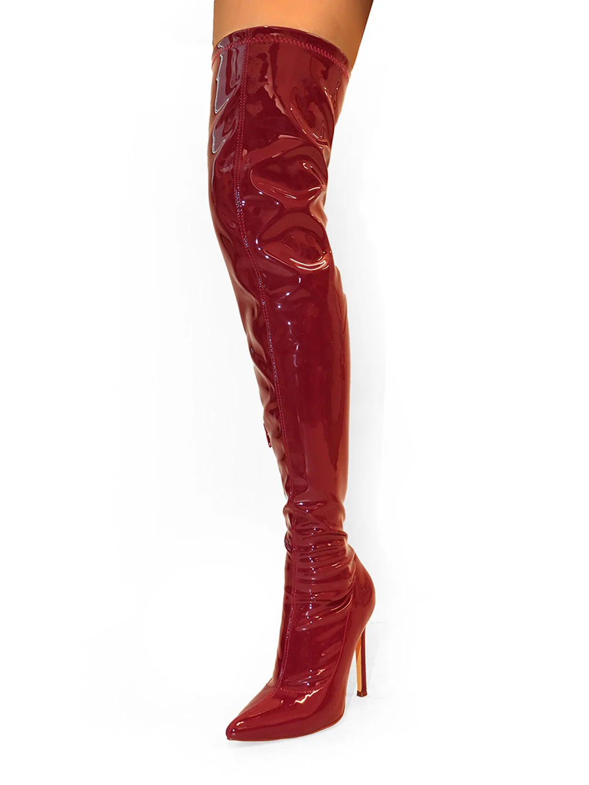 Giseaya Over The Knee Boots in Wine Patent Finish