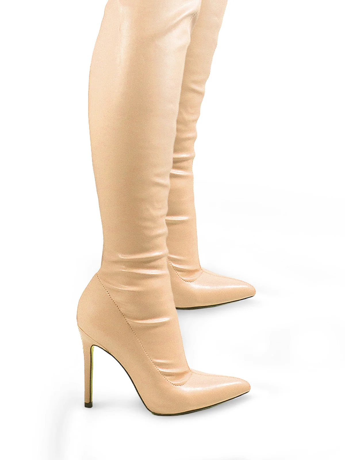 Gisele Stretchy Overknee Heeled Boots in Nude