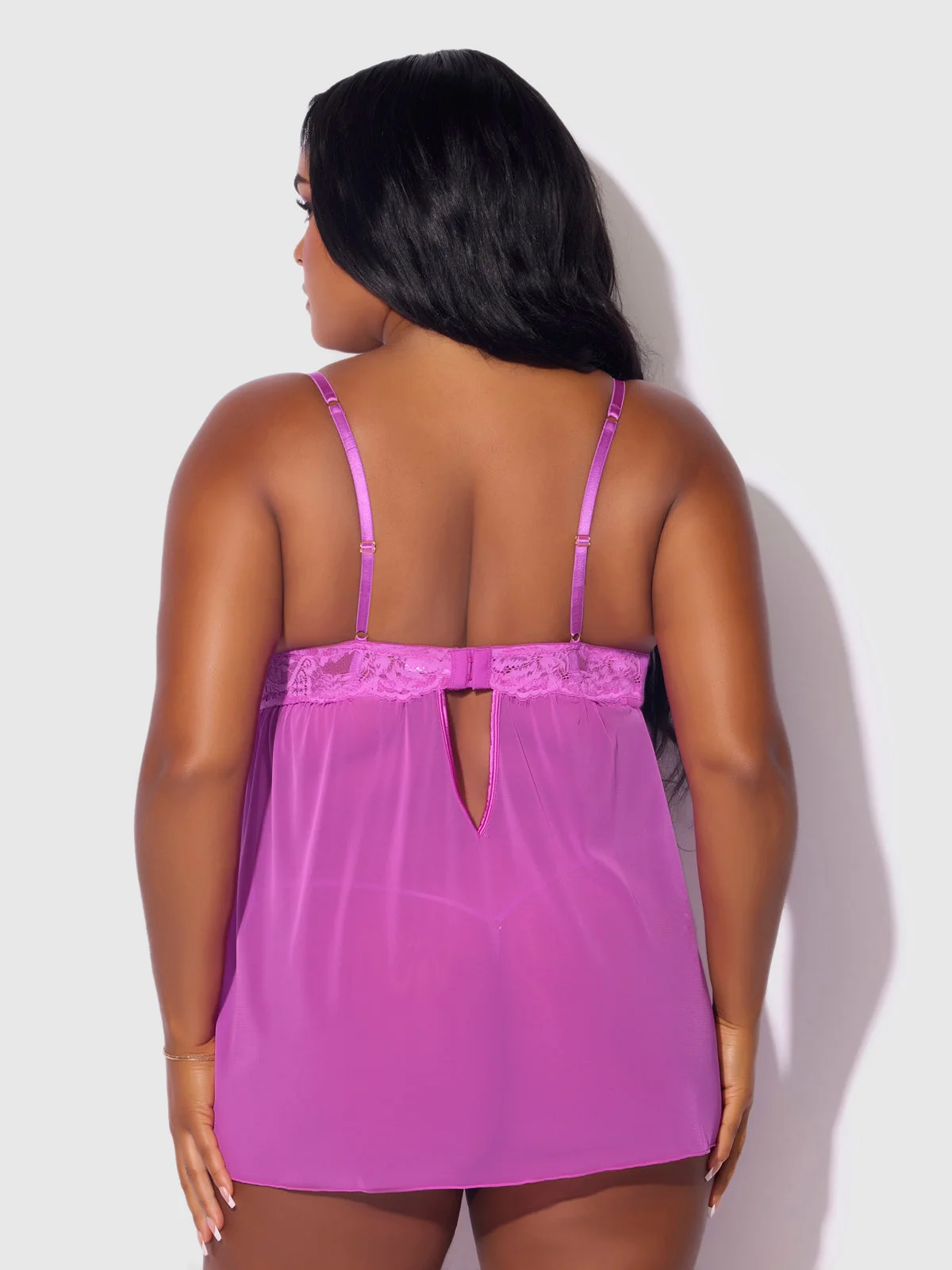 Arianna Lace and Chains Underwire Babydoll Set in Fuchsia Pink