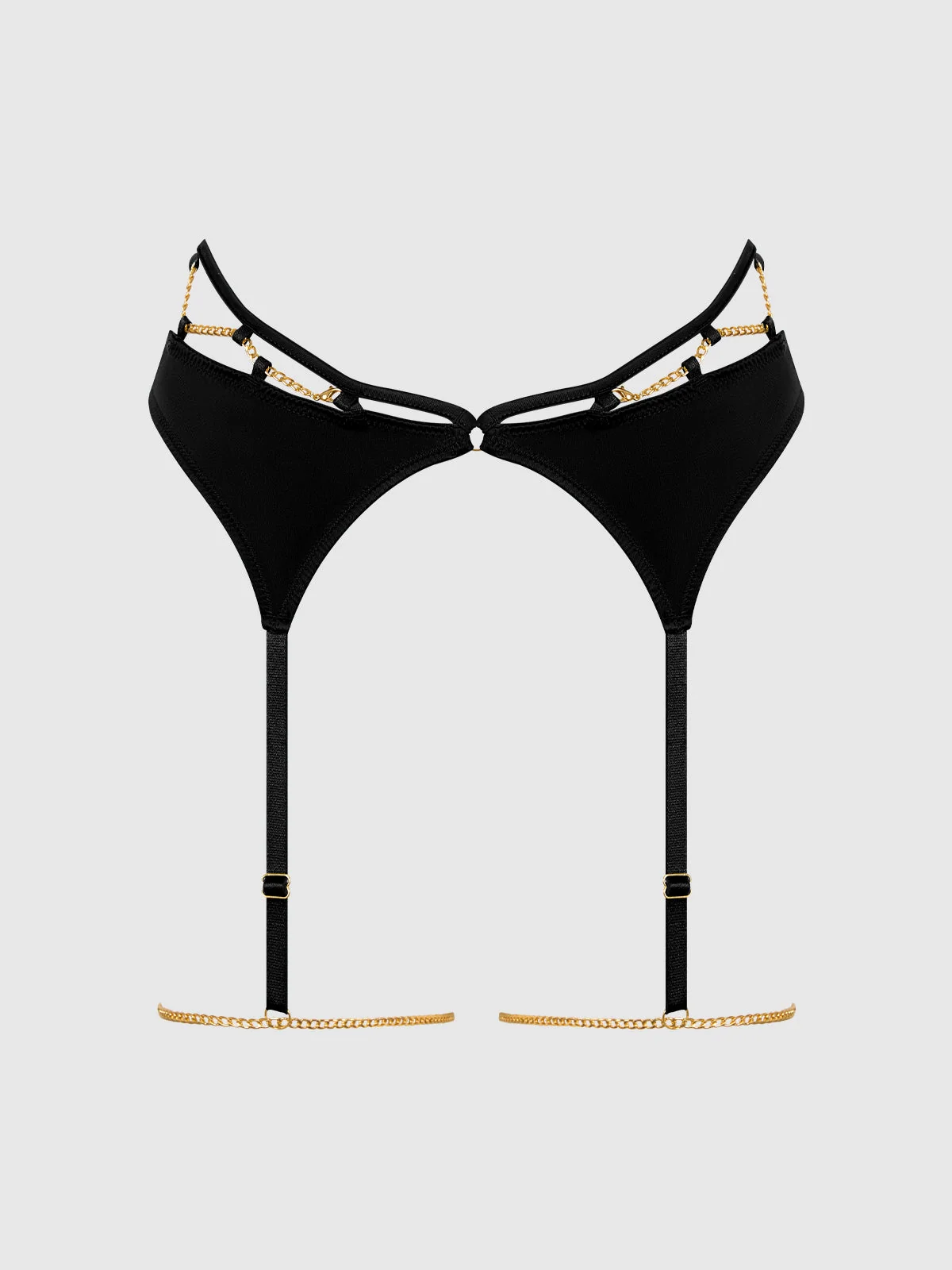 Emery Liquid Satin & Chain Thigh Garter Belt in Black