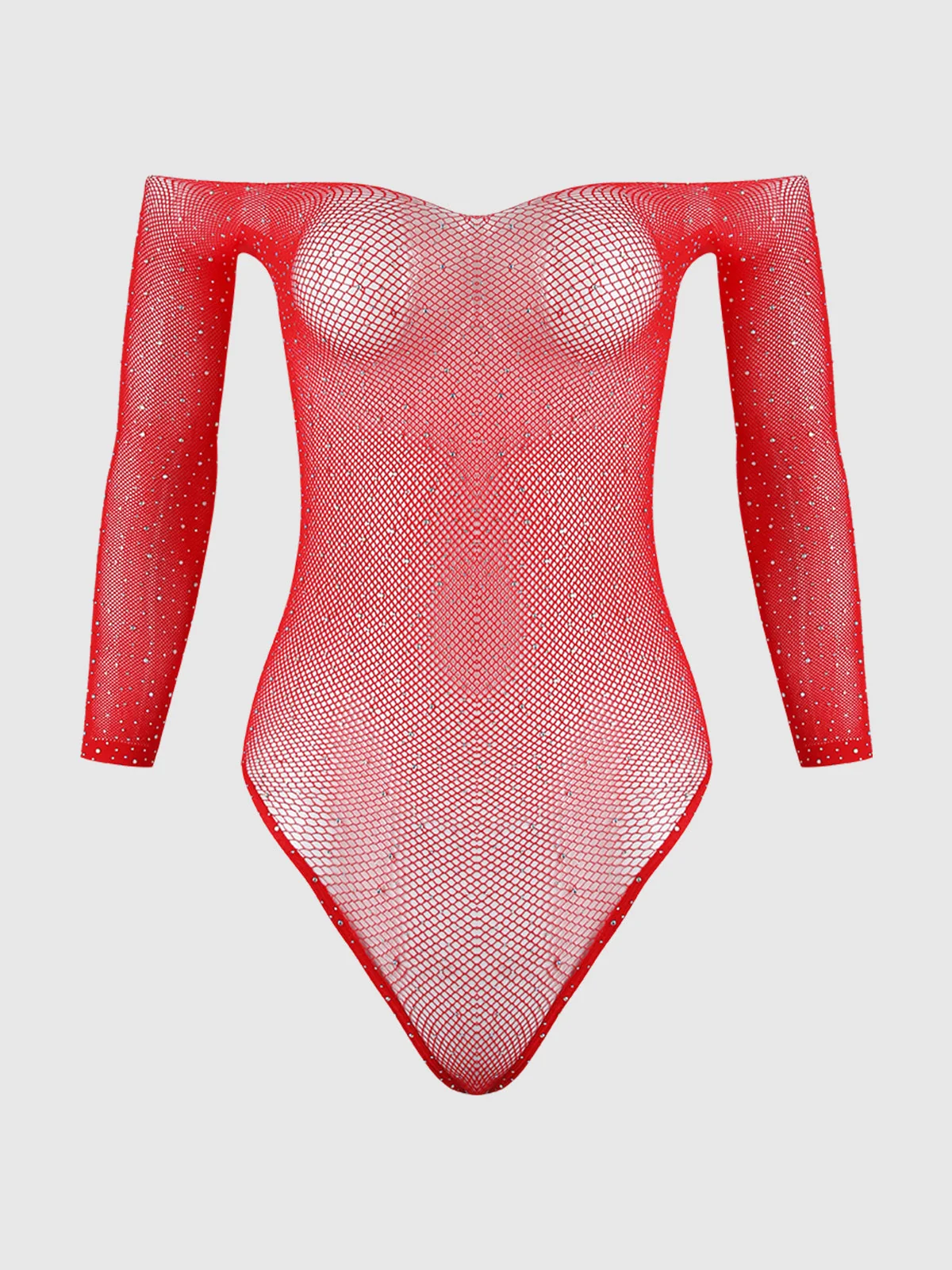 Fine Fishnet & Rhinestone Long Sleeve Teddy Bodystocking